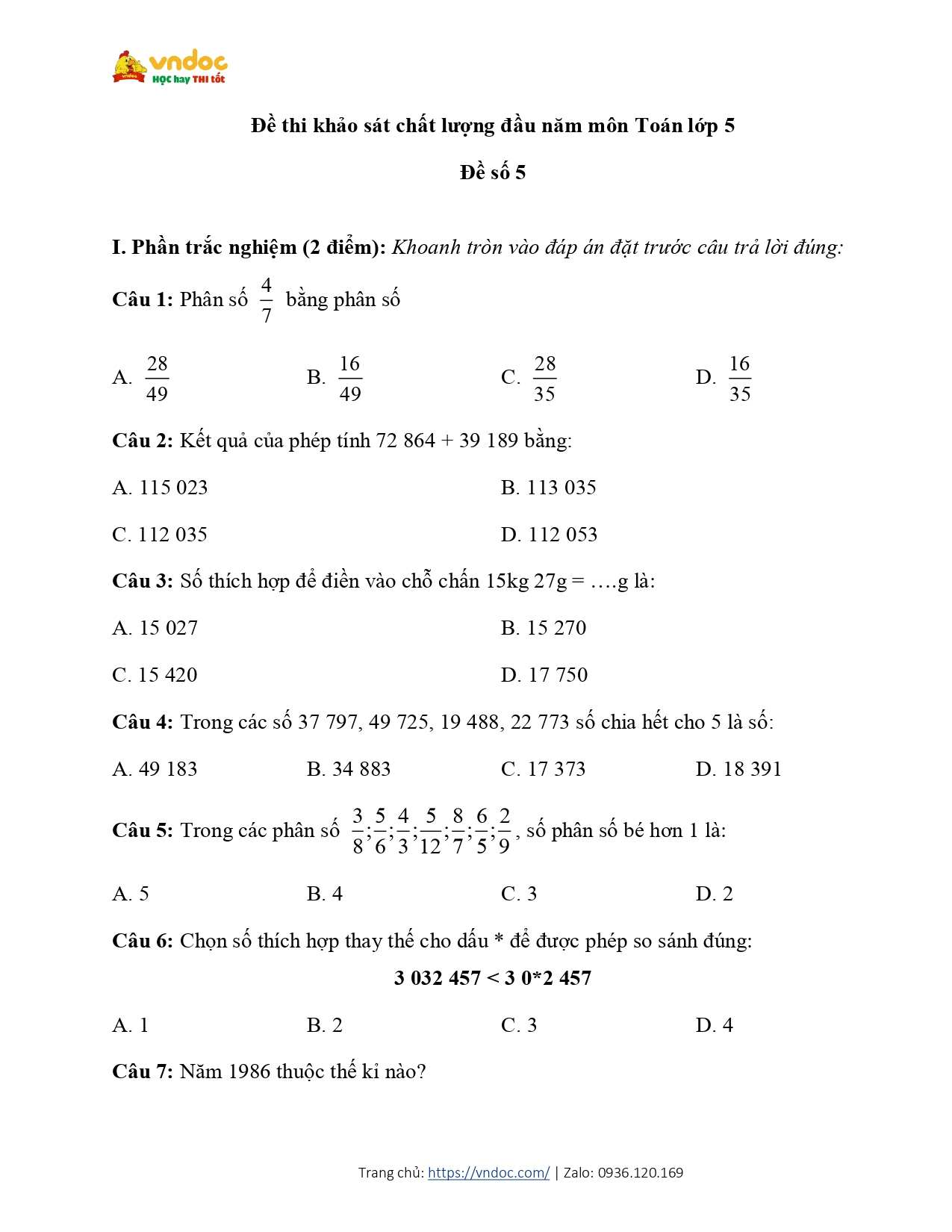 de khao sat chat luong dau nam mon toan lop 5 de so 5 page 1*615980
