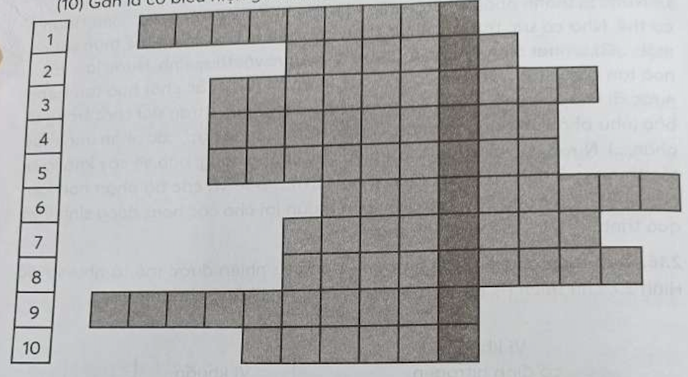 Hoàn thành ô chữ theo các gợi ý sau. 1 Thiếu nguyên tố này, cây có biểu hiện (ảnh 1)