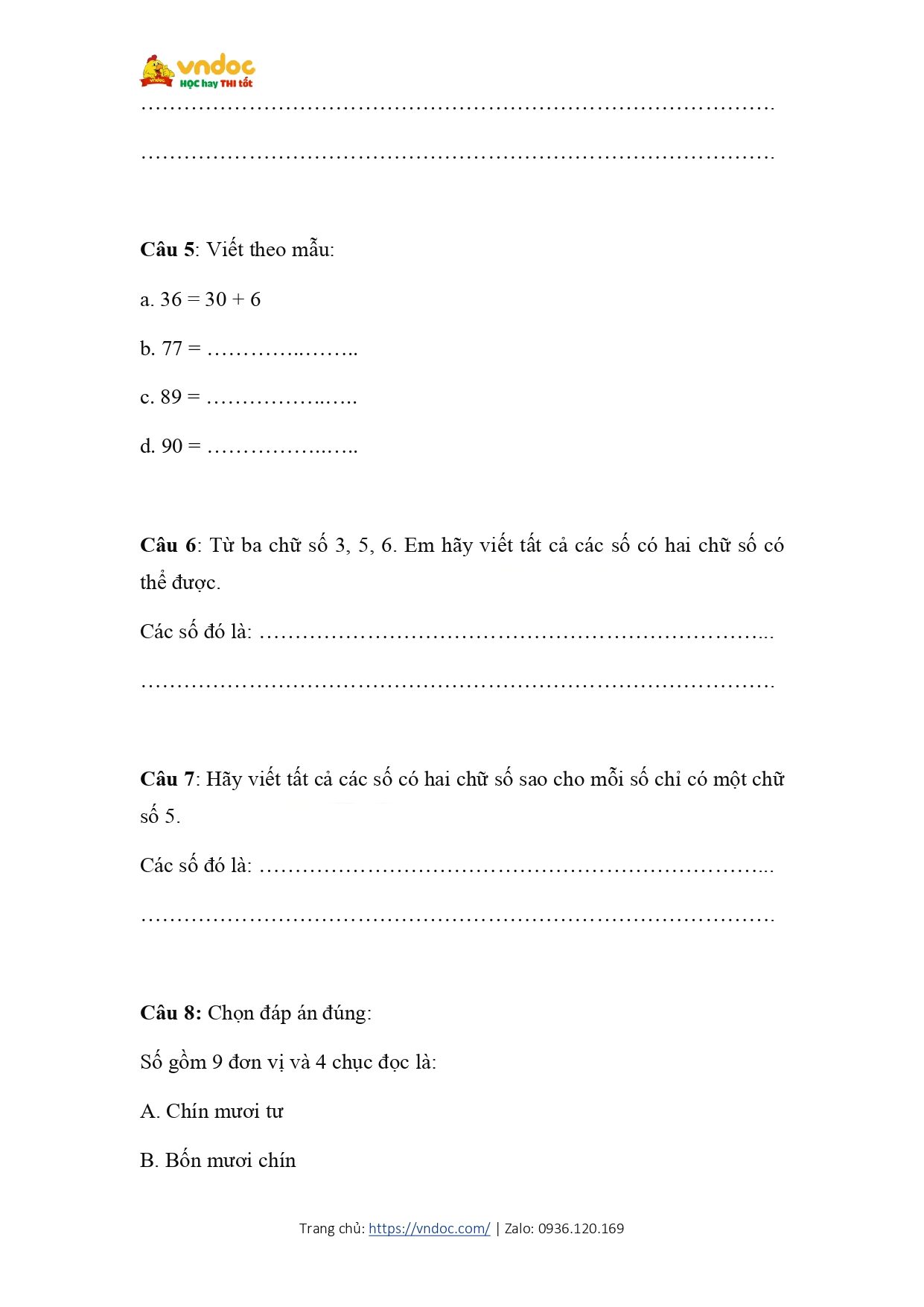 toan hay va kho lop 2 on tap cac so den 100 page 2*623700