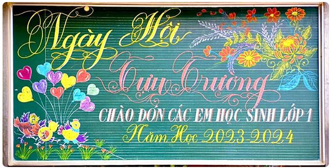 Mẫu trang trí bảng đón học sinh lớp 1 năm 2023 - 2024