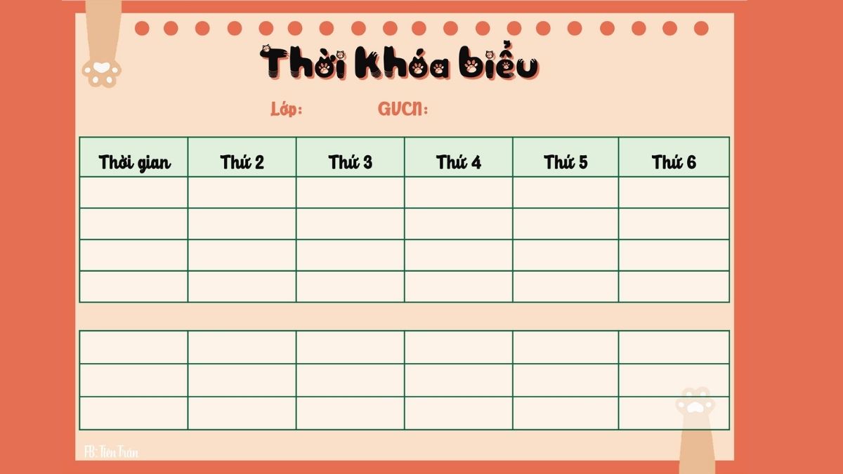 Mẫu thời khóa biểu cho học sinh Trung học đẹp