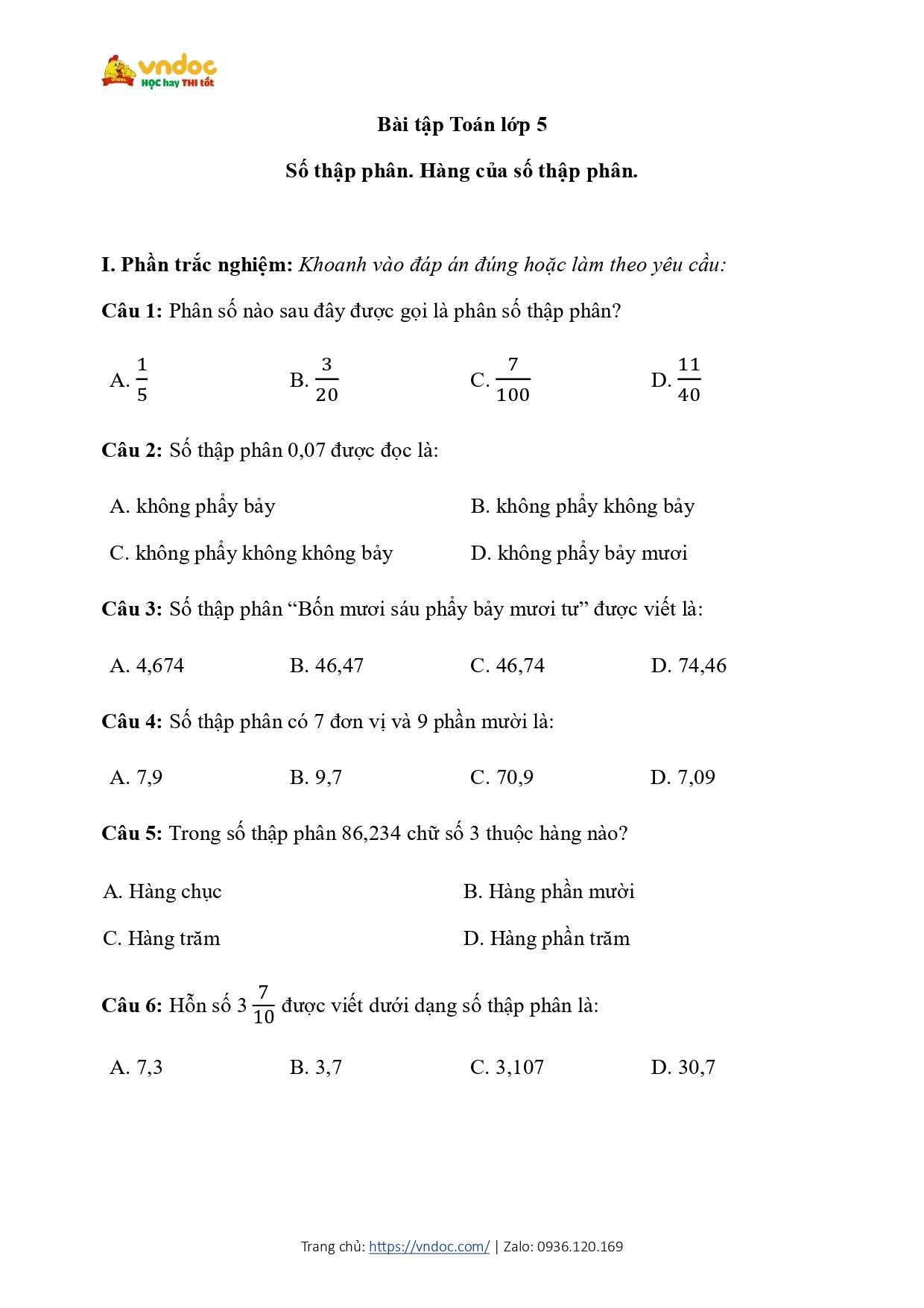 bai tap toan lop 5 so thap phan hang cua so thap phan page 0001*635003
