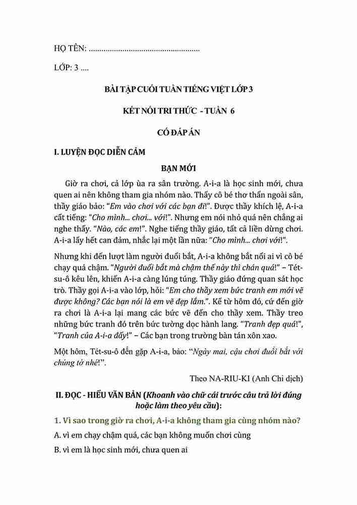 bai tap cuoi tuan tieng viet lop 3 ket noi tri thuc tuan 6 hinh anh 0 1*638881