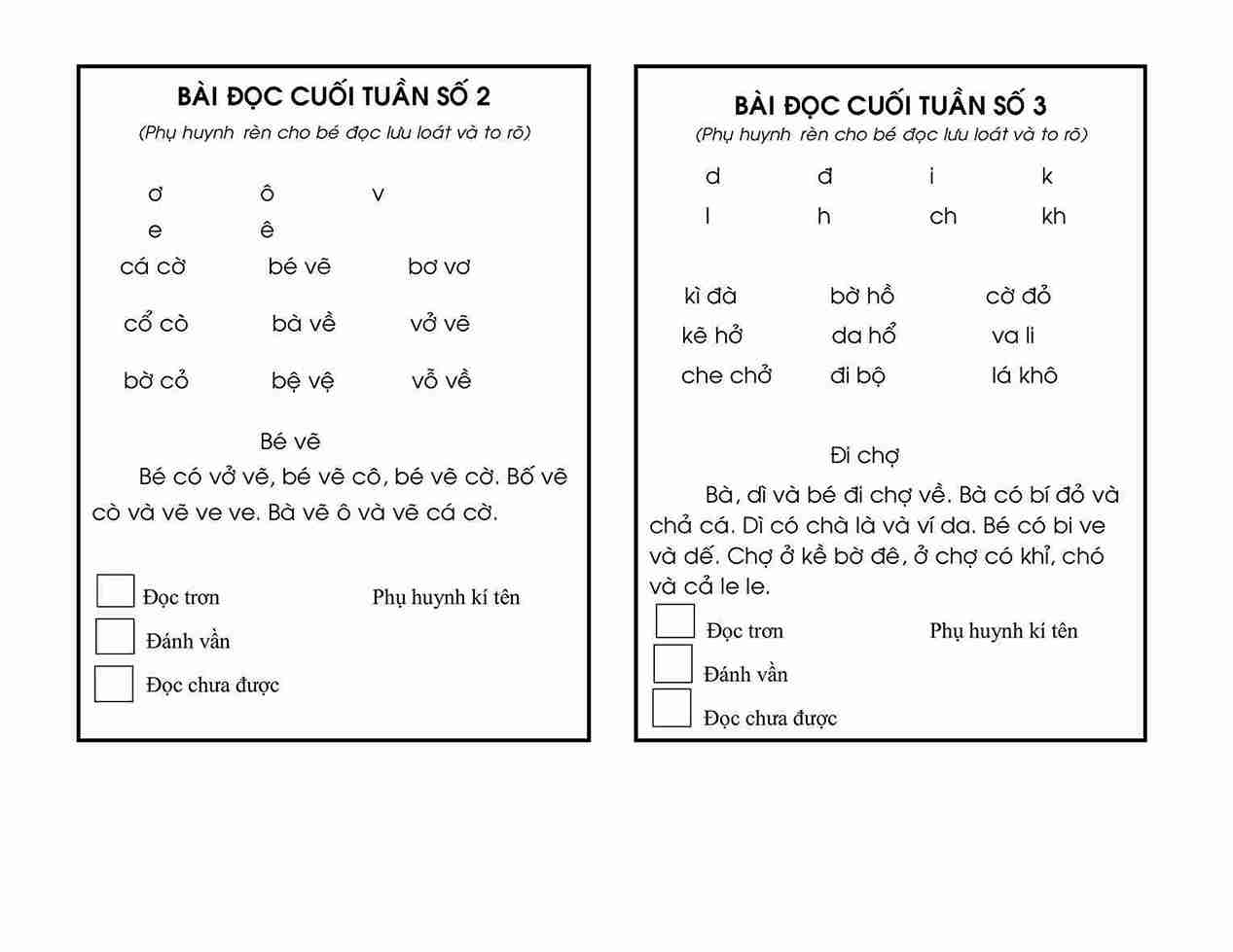 Bài đọc cuối tuần lớp 1