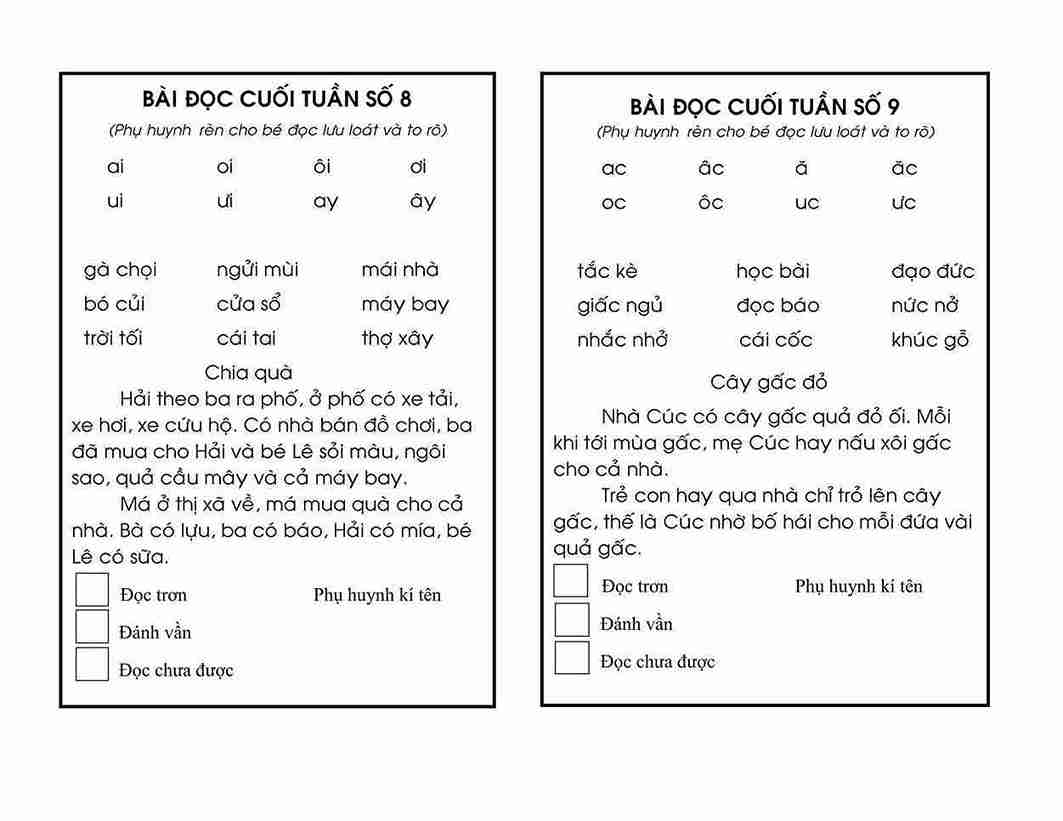 Bài đọc cuối tuần lớp 1