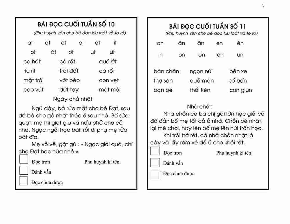 Bài đọc cuối tuần lớp 1