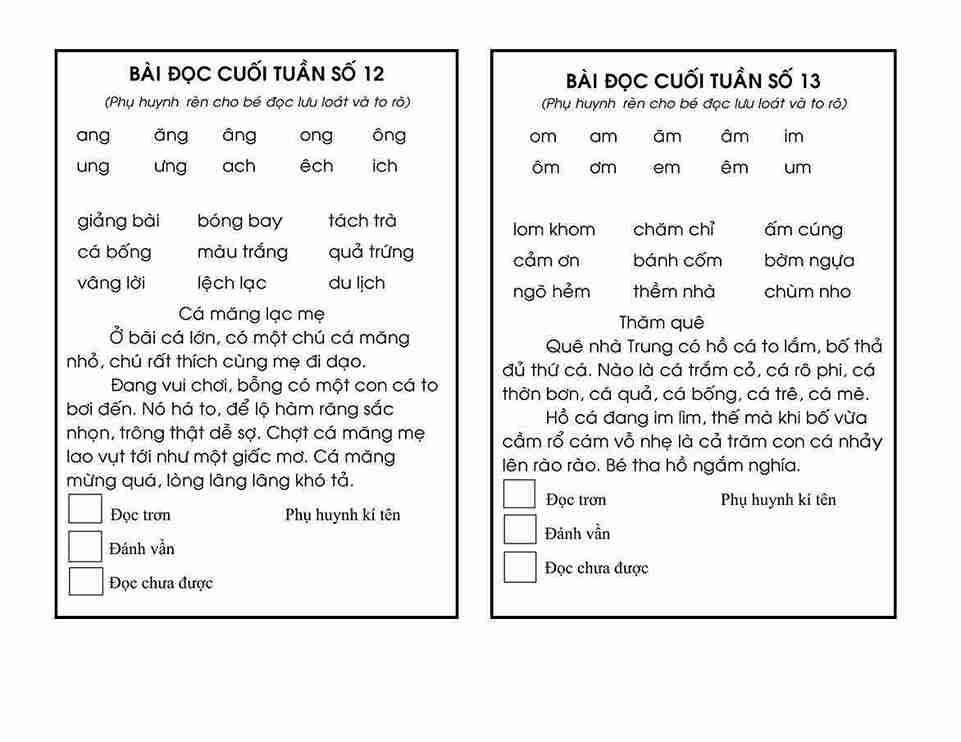 Bài đọc cuối tuần lớp 1