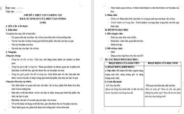 Giáo án Khoa học 5 Sự sinh sản của thực vật có hoa