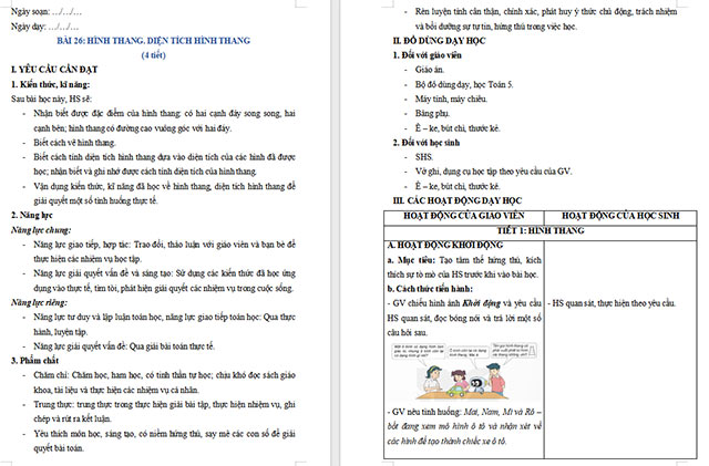 Giáo án Toán 5 Hình thang, diện tích hình thang