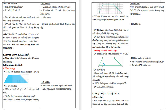 Giáo án Toán 5 Hình thang, diện tích hình thang