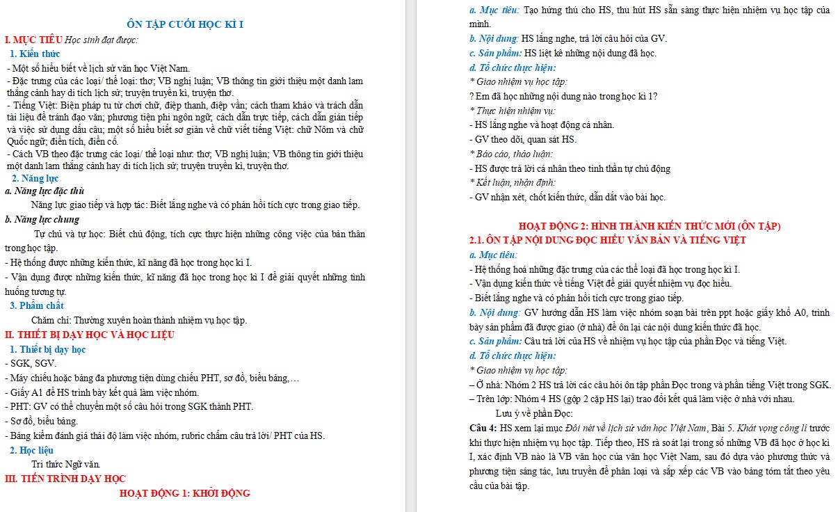 Giáo án tiết Ôn tập HKI Ngữ văn 9 CTST