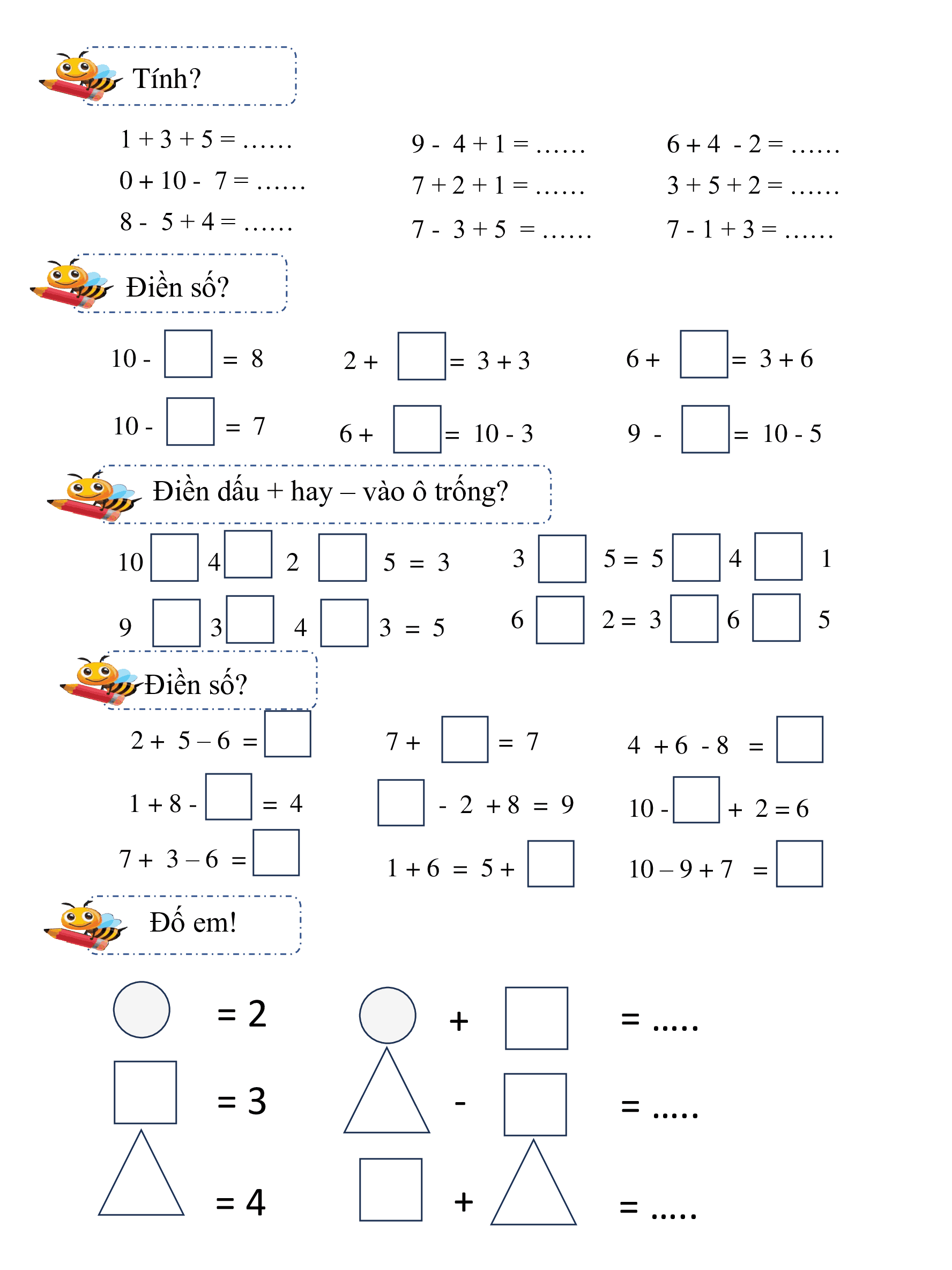Ôn tập học kì 1 lớp 1 môn Toán, Tiếng Việt