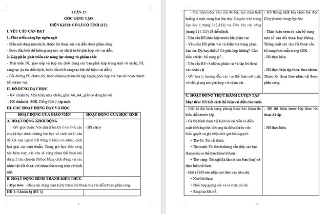 Giáo án Tiếng Việt 5 Góc sáng tạo: Diễn kịch Có lí có tình