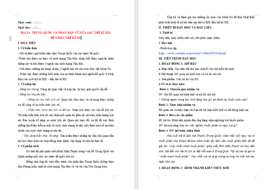 Giáo án Lịch sử 8 bài 14