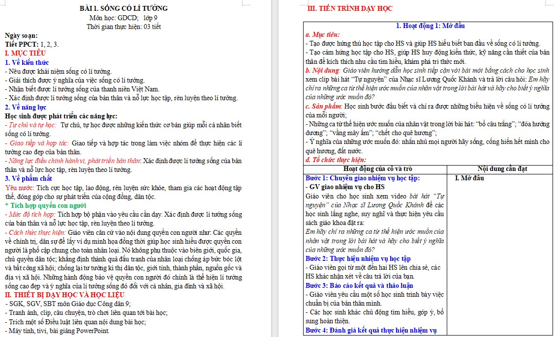 Giáo án GDCD 9 KNTT Bài 1