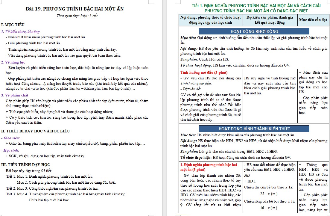 Giáo án Toán 9 KNTT Bài 19