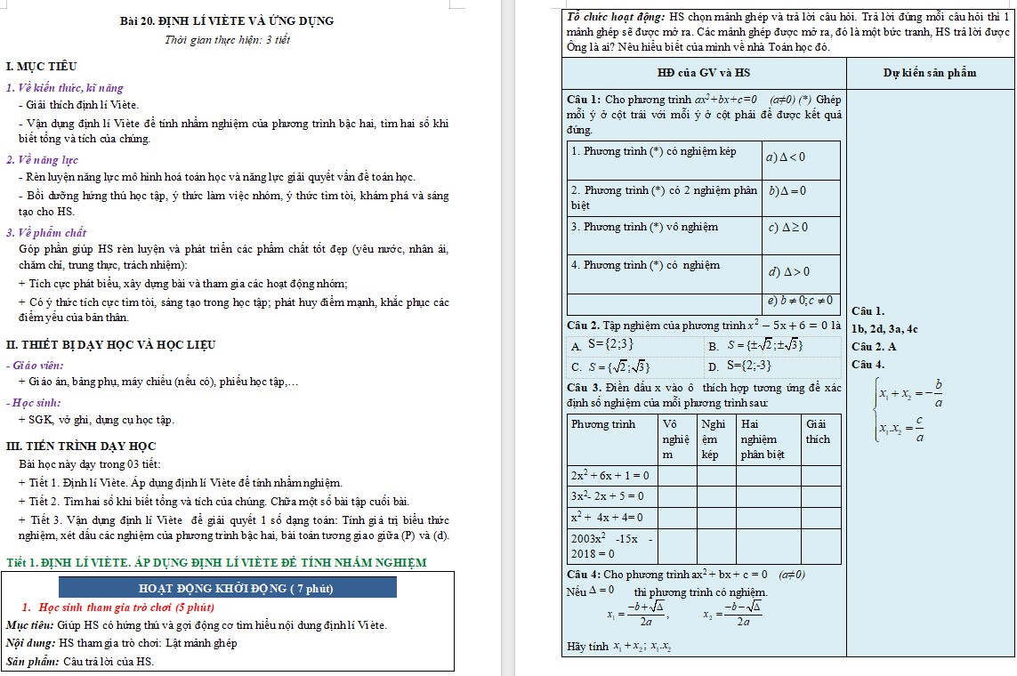 Giáo án Toán 9 KNTT Bài 20