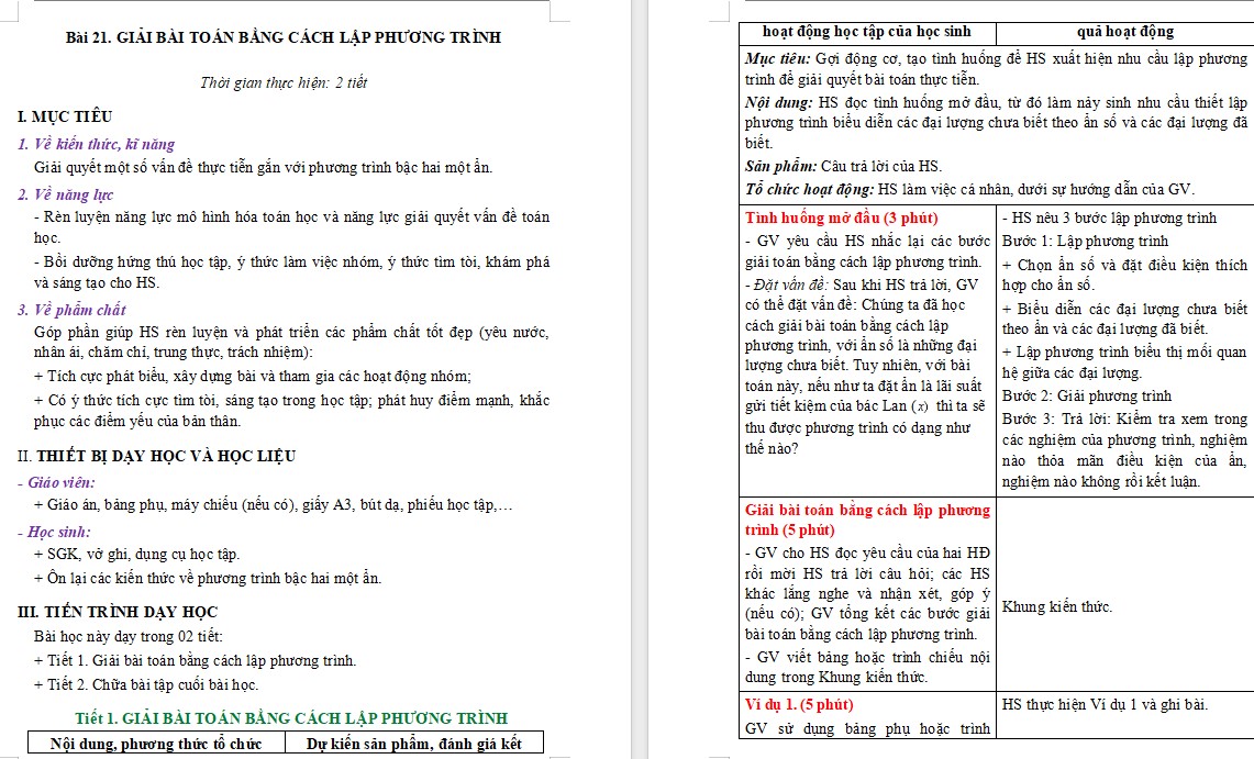 Giáo án Toán 9 KNTT Bài 21