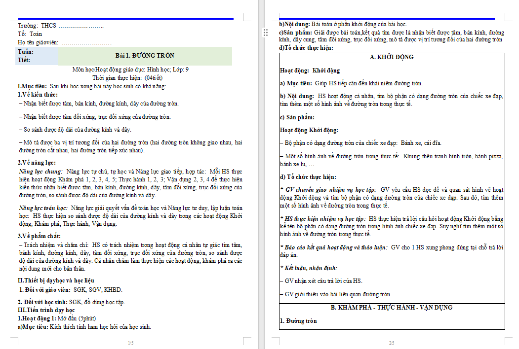 Giáo án Toán 9 Bài 1