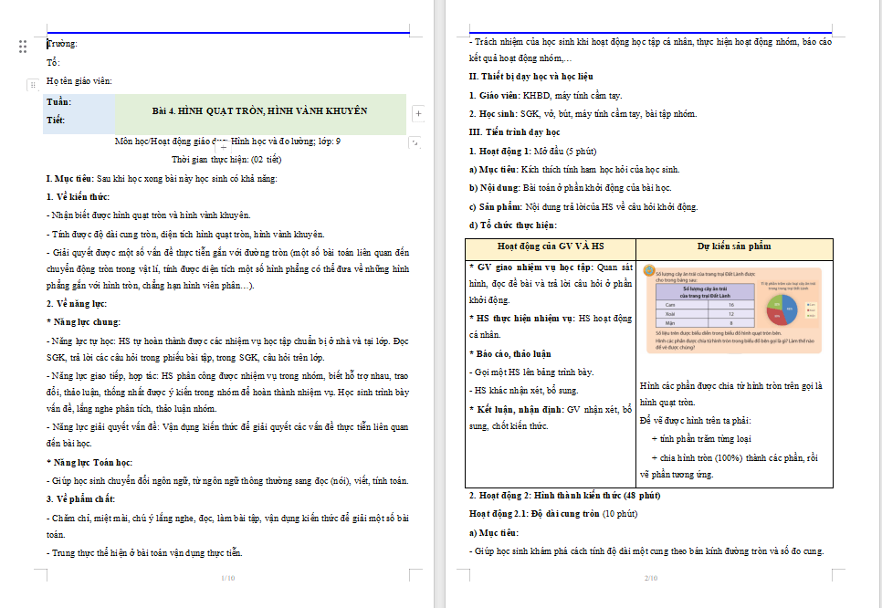 Giáo án Toán 9 Bài 4 CTST