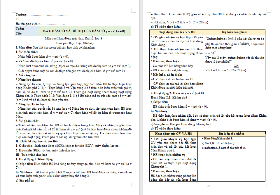 Giáo án PowerPoint Toán 9 Bài 1 Chương 6