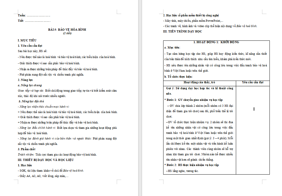 GDCD 9 Bài 5 Bảo vệ hòa bình