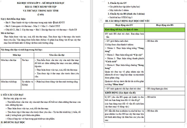 Giáo án STEM Thực hành với tệp và thư mục trong máy tính