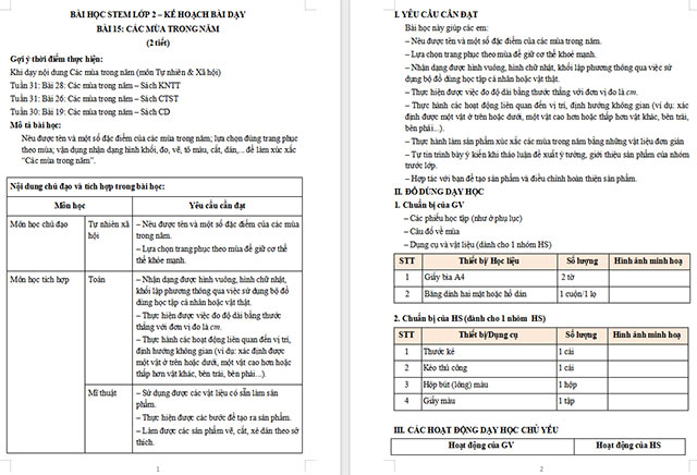 Giáo án STEM Các mùa trong năm ở Việt Nam
