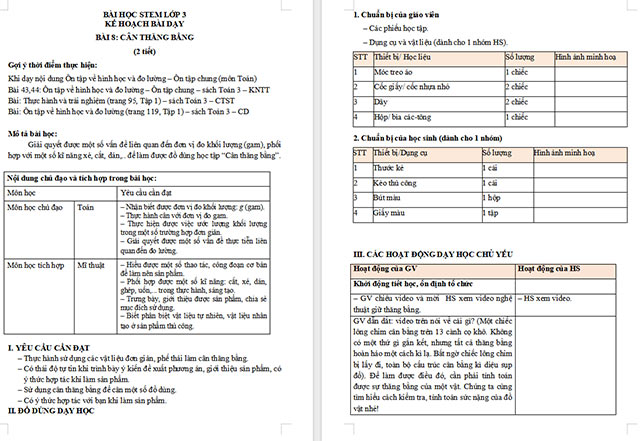 Giáo án STEM Cân thăng bằng