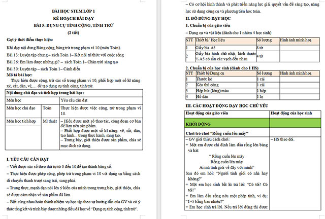 Giáo án STEM Dụng cụ tính cộng, tính trừ