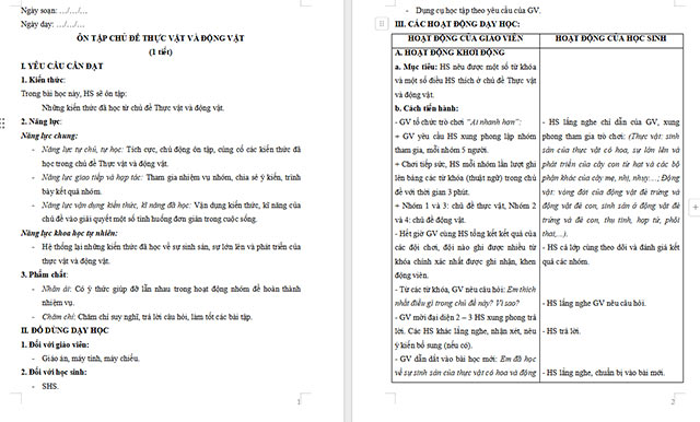 Giáo án Khoa học 5 Ôn tập chủ đề Thực vật và động vật