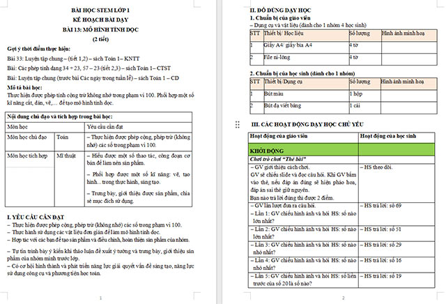 Giáo án STEM Làm mô hình tính dọc