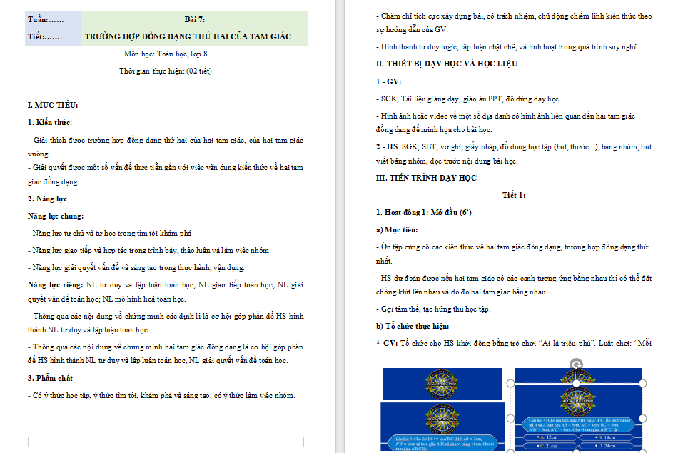 PowerPoint Toán 8 Bài 7: Trường hợp đồng dạng thứ hai của tam giác