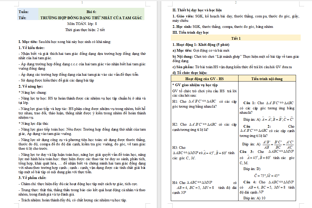 Trường hợp đồng dạng thứ nhất của tam giác