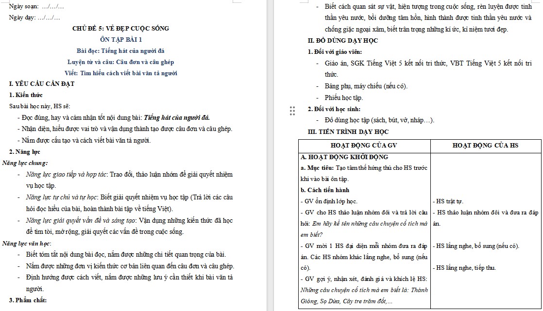 Giáo án dạy thêm Tiếng Việt 5 KNTT HK 2 Bài 1