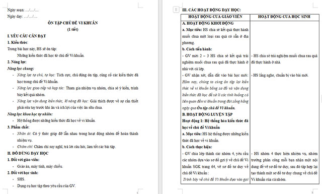Giáo án Khoa học 5 Ôn tập chủ đề Vi khuẩn