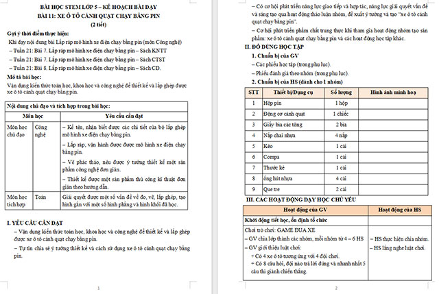 Giáo án STEM Xe ô tô cánh quạt chạy bằng pin