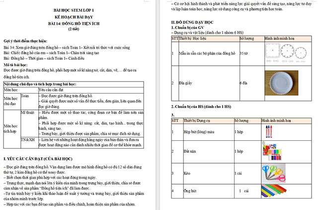 Giáo án STEM Làm đồng hồ tiện ích