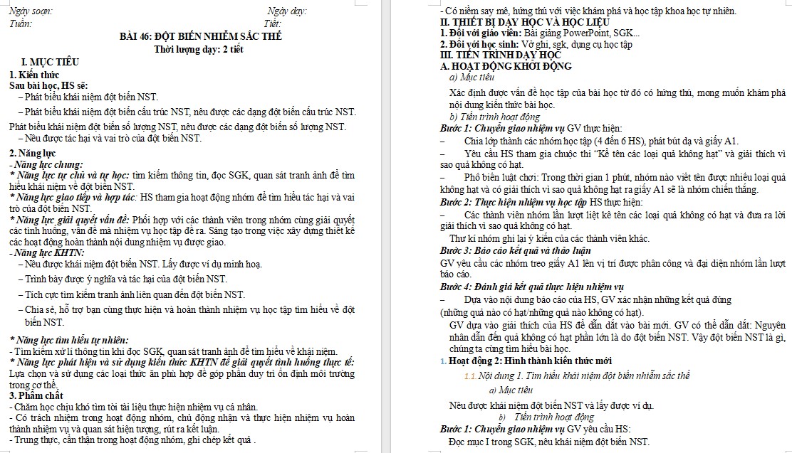 Giáo án Khoa học tự nhiên 9 Bài 46