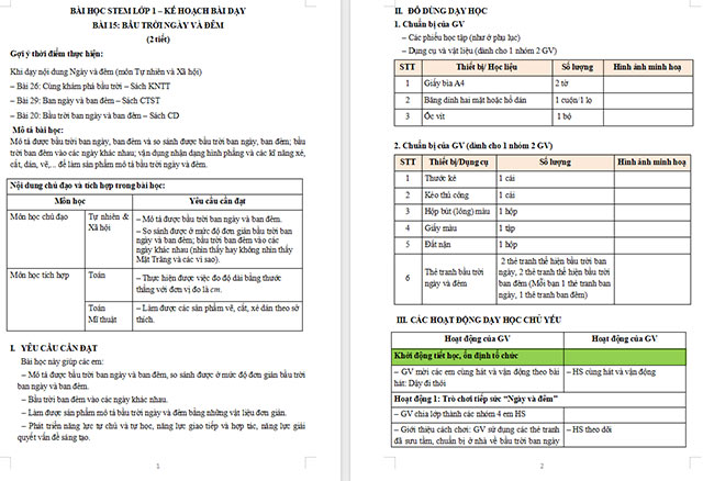 Giáo án STEM Bầu trời ngày và đêm