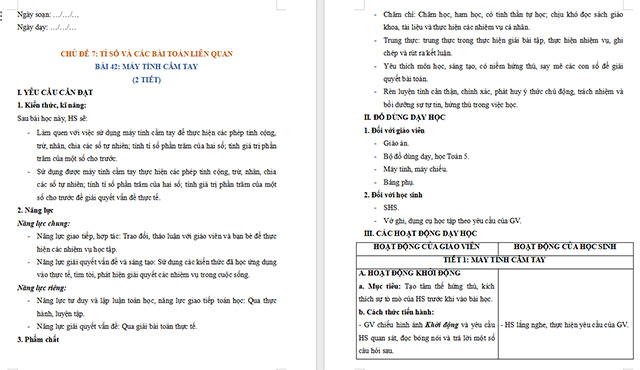 Giáo án Toán 5 Máy tính cầm tay