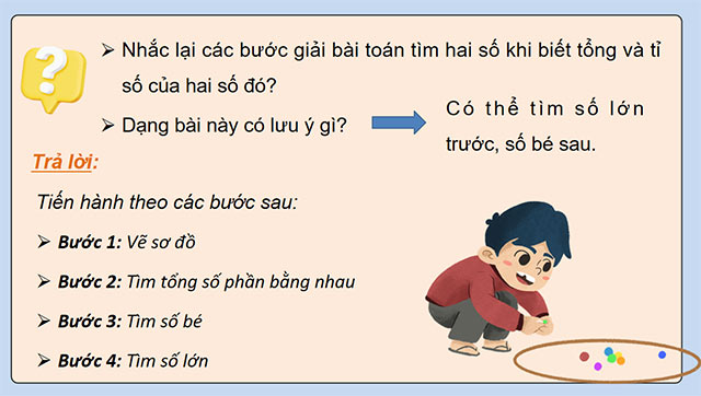 PowerPoint dạy thêm Toán 5 Tìm hai số khi biết tổng và tỉ số của hai số đó