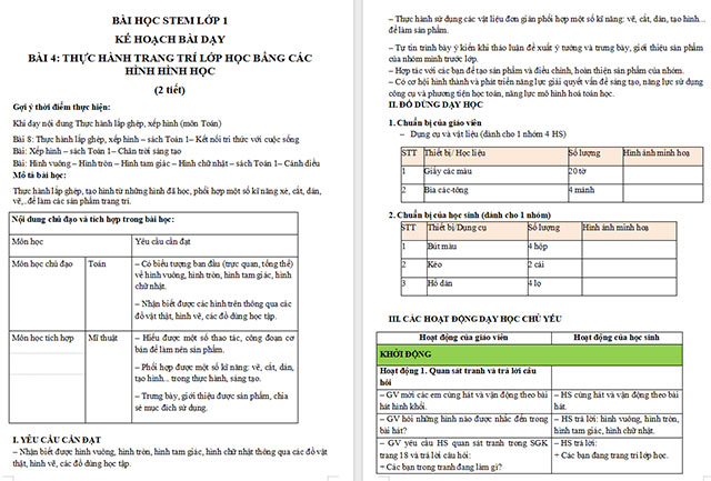 Giáo án STEM Thực hành trang trí lớp học bằng các hình hình học