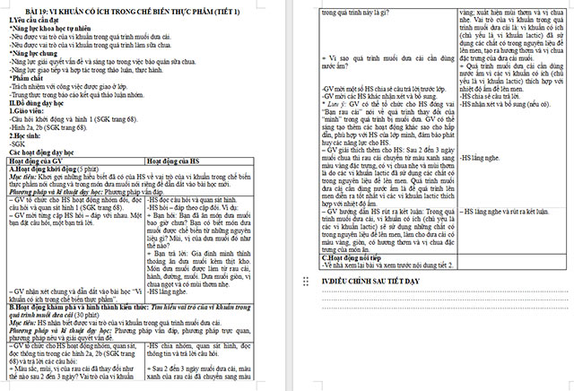 Giáo án Khoa học 5 Vi khuẩn có ích trong chế biến thực phẩm