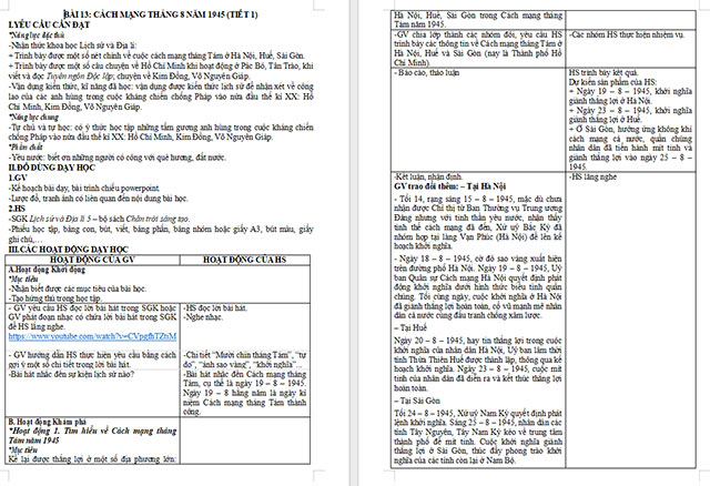 Giáo án Lịch sử - Địa lí 5 Cách mạng tháng Tám năm 1945