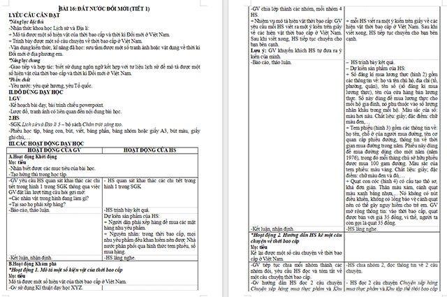 Giáo án Lịch sử - Địa lí 5 Đất nước đổi mới
