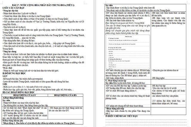 Giáo án Lịch sử - Địa lí 5 Nước Cộng hòa Nhân dân Trung Hoa