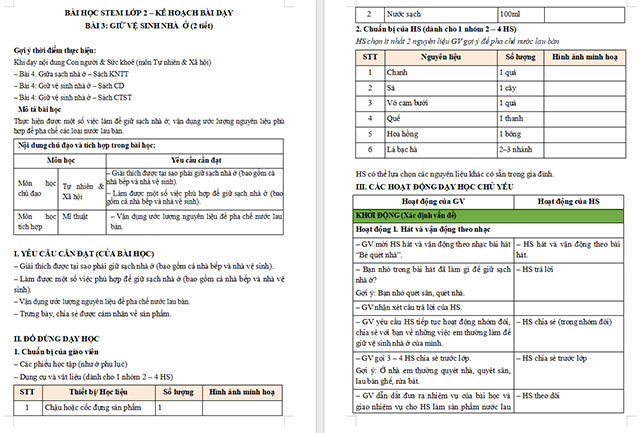 Giáo án STEM Giữ gìn vệ sinh nhà