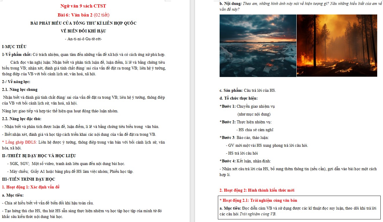 KHBD Ngữ văn 9 Bài phát biểu của Tổng Thư kí Liên hợp quốc về biến đổi khí hậu