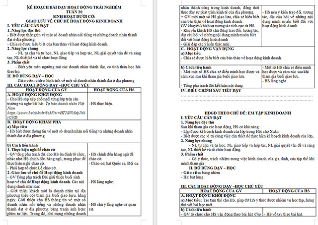 Giáo án Hoạt động trải nghiệm 5 Tuần 20